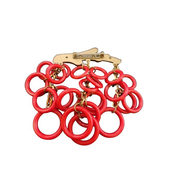 Vintage Plastic Faux Branch & Circle Dangling Brooch (A3945) - Picture 3 of 5